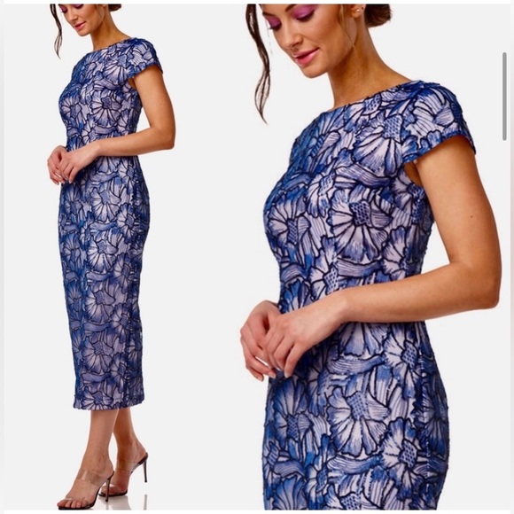 JS COLLECTIONS LENA CAP SLEEVE TEA LENGTH DRESS - Picture 2 of 8